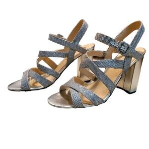 Unisa silver sparkle strappy dress sandals size 9M 4 inch  block heels